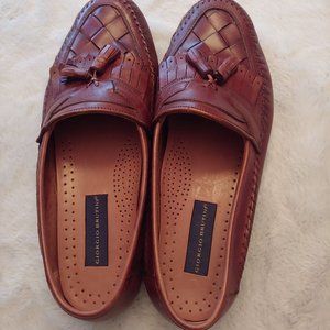 Mens Giorgio Brutini Brown Leather Weave Tassel Loafers Shoes Size 11 D